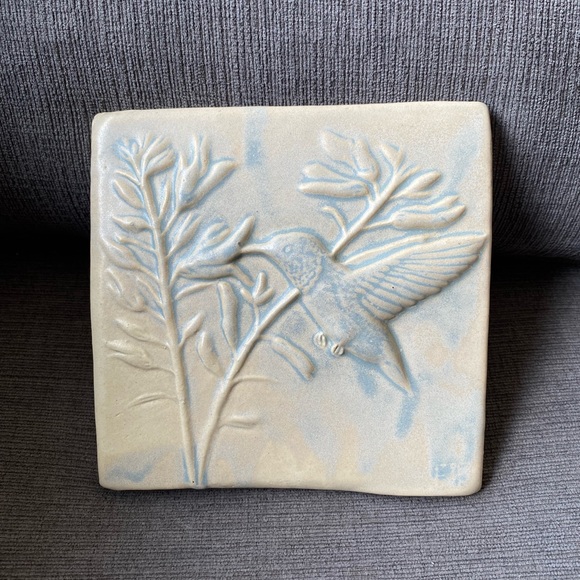 Vtg Handmade Ceramic Tile “Hummingbird with Scarlet Penstemon” Rosemary Lonewolf